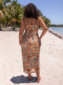 SHEIN VCAY Plus Allover Floral Print Tie Front Split Thigh Cami Dress - Multicolor - View 2