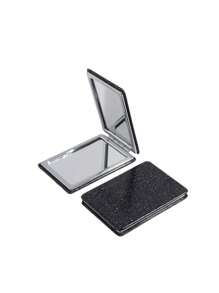 Cosmetic Mirror,Glitter Classic Leather Rectangular Makeup Mirror Foldable Glitter Mirror, Vanity Mirror, Living Room Home Bedroom Bathroom House Decor, Travel Stuff, Wedding, Party, Birthday, Gifts For Men Mom Dad Best Friends Teacher, New Years, Accessories, Funny Gift - Black - View 3