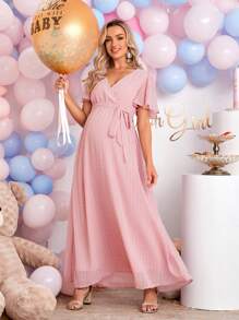 Loomaby Elegant Solid Color Dress For Pregnant Women, Baby Shower