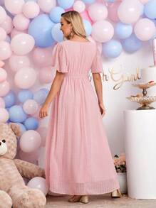 Loomaby Elegant Solid Color Dress For Pregnant Women, Baby Shower