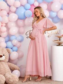 Loomaby Elegant Solid Color Dress For Pregnant Women, Baby Shower