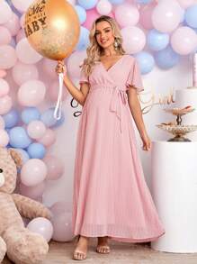 Loomaby Elegant Solid Color Dress For Pregnant Women, Baby Shower