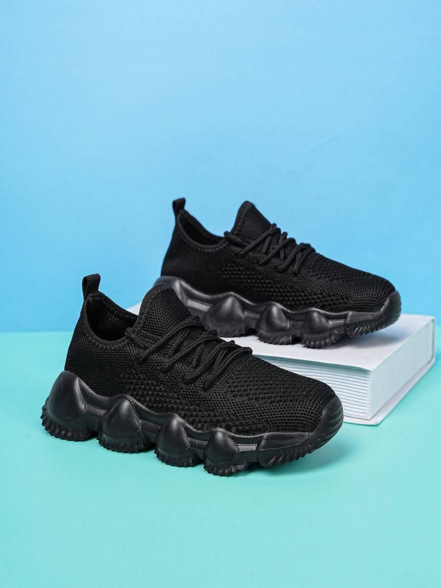 Chicos Zapatos de atletismo unicolor con cordón transpirable de tela para exterior - Negro - Ver 1