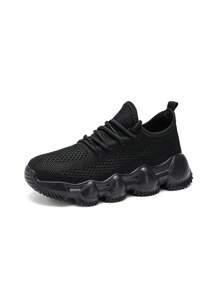 Chicos Zapatos de atletismo unicolor con cordón transpirable de tela para exterior - Negro - Ver 4