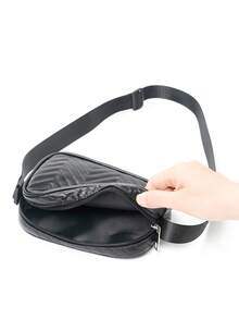 1入組女孩絎縫圖案拉鍊方包 - 黑色 - 查看 2