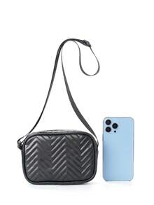 1入組女孩絎縫圖案拉鍊方包 - 黑色 - 查看 3