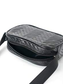 1入組女孩絎縫圖案拉鍊方包 - 黑色 - 查看 8