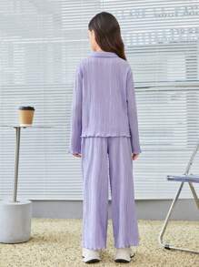 SHEIN 未附背心的少女字母拼接衣服和褲子 - 紫丁香色 - 查看 2