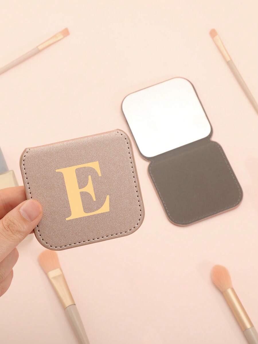 Portable Letter Graphic Mirror, Compact Vanity Mirror, Pocket Mirror, Small Mirror, Living Room Home Bedroom Bathroom House Decor, Travel Stuff, Wedding, Party, Birthday, Gifts For Men Mom Dad Best Friends Teacher, New Years, Accessories, Funny Gift - Khaki - View 1
