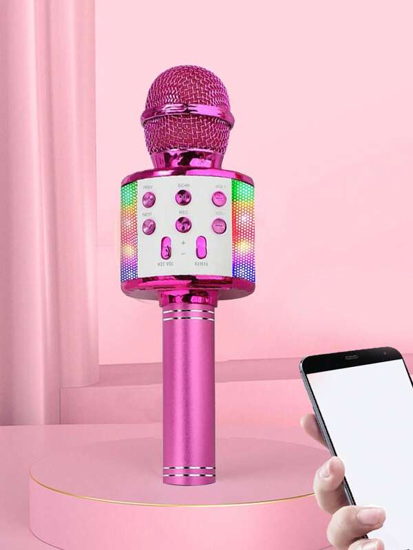 Microphone Singing 5 in 1 Wireless Bluetooth Microphone with LED Lights Machine Portable Mic