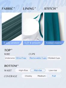 SHEIN Swim Curve Plus Size Solid High Waisted Bikini Set Summer Beach - Teal Blue - View 5