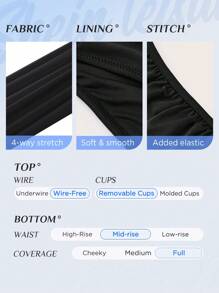 SHEIN Swim Curve 大尺碼波浪邊口紅比基尼設置夏季海灘 - 黑色 - 查看 4