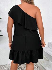 SHEIN Clasi Vestido de un hombro ribete con fruncido - Negro - Ver 2