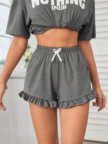Shorts homewear con lazo delantero bajo con fruncido - Gris Oscuro - Ver 4