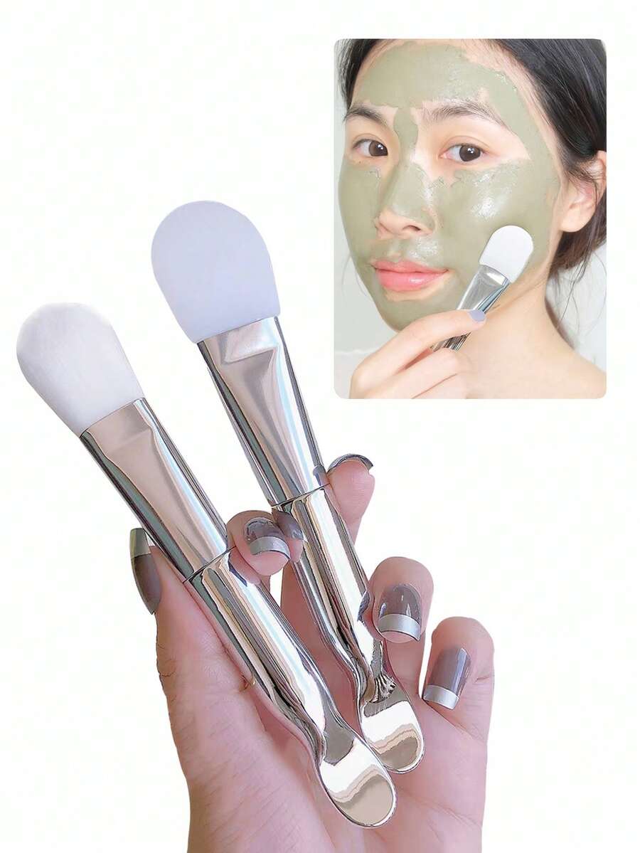 面膜刷，2入组雙頭面膜刷軟毛矽膠面膜刷美容工具化妝泥霜刷護膚 - 白色 - 查看 1