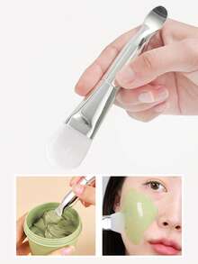 面膜刷，2入组雙頭面膜刷軟毛矽膠面膜刷美容工具化妝泥霜刷護膚 - 白色 - 查看 2