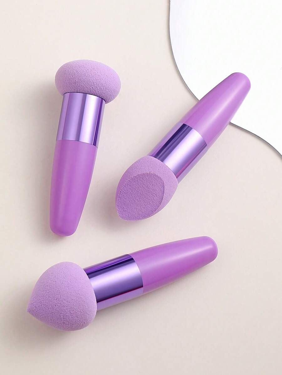 化妆海绵，3个紫色带柄化妆海绵，美妆粉底海绵，化妆美妆蛋，化妆，便宜，房间装饰，梳妆台，旅行，卧室，化妆配件，粉扑，美妆蛋，散粉扑，化妆海绵，便宜，圣诞礼物，化妆，化妆工具，便宜货，礼物，女士礼物，圣诞礼物，赠品，旅行，便宜货，旅行必备 - 紫色 - 查看 1