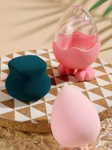 Trứng làm đẹp khô ướt dùng được, 2 miếng mút trang điểm & 1 hộp đựng, mút trang điểm mềm mại khi chạm vào, mút trang điểm mỹ phẩm, dụng cụ tán kem trang điểm cho mặt - Nhiều màu - Xem 1