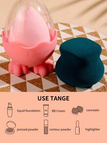 Trứng làm đẹp khô ướt dùng được, 2 miếng mút trang điểm & 1 hộp đựng, mút trang điểm mềm mại khi chạm vào, mút trang điểm mỹ phẩm, dụng cụ tán kem trang điểm cho mặt - Nhiều màu - Xem 5