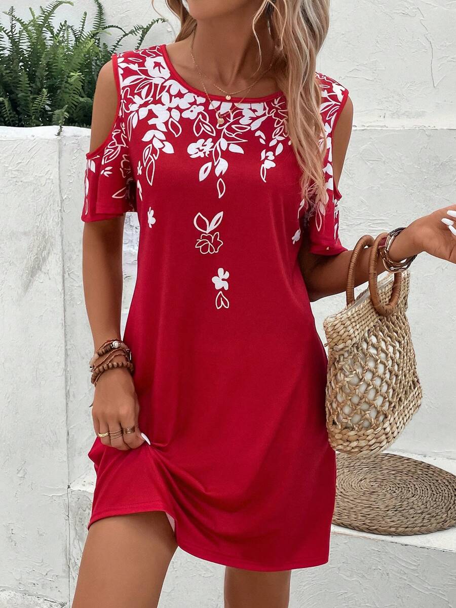 EMERY ROSE Đầm Cắt ra Hoa Giải trí - Đỏ - Xem 1