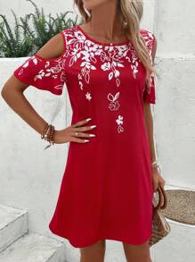 EMERY ROSE Đầm Cắt ra Hoa Giải trí - Đỏ - Xem 4