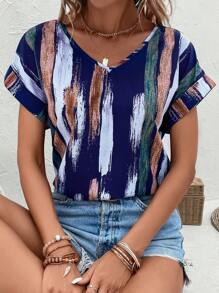 SHEIN LUNE Áo sơ mi nữ Tất cả trên in Giải trí - Màu xanh lam - Xem 1