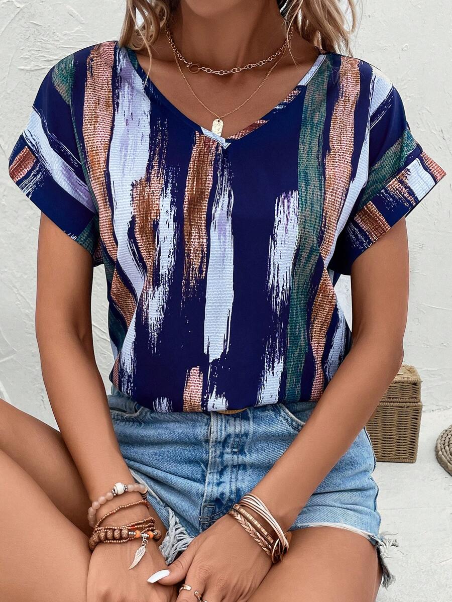 SHEIN LUNE Áo sơ mi nữ Tất cả trên in Giải trí - Màu xanh lam - Xem 1