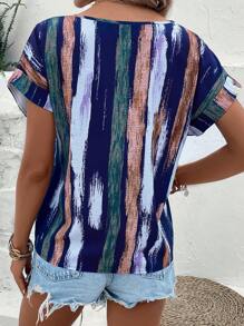 SHEIN LUNE Áo sơ mi nữ Tất cả trên in Giải trí - Màu xanh lam - Xem 2