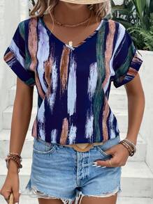 SHEIN LUNE Áo sơ mi nữ Tất cả trên in Giải trí - Màu xanh lam - Xem 3