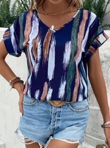 SHEIN LUNE Áo sơ mi nữ Tất cả trên in Giải trí - Màu xanh lam - Xem 4