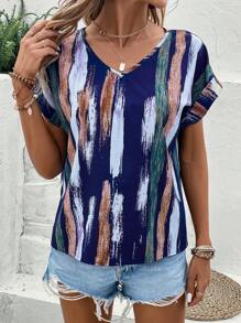 SHEIN LUNE Áo sơ mi nữ Tất cả trên in Giải trí - Màu xanh lam - Xem 5