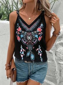 SHEIN LUNE Floral Print Sleeveless Blouse
