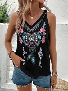 SHEIN LUNE Floral Print Sleeveless Blouse