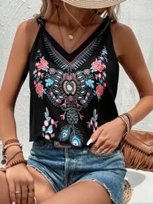 SHEIN LUNE Floral Print Sleeveless Blouse
