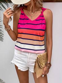 SHEIN VCAY Striped Print Tank Top - Multicolor - View 1