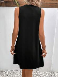 SHEIN Privé Pearls Beaded Choker Neck Tank Dress - Black - View 2