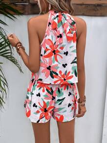 SHEIN VCAY Floral Print Halter Top & Shorts - Multicolor - View 2