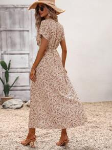 SHEIN LUNE Ditsy Floral Print Split Thigh Dress - Multicolor - View 2