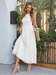 Simplee Solid Ruffle Hem Dress - White - View 4