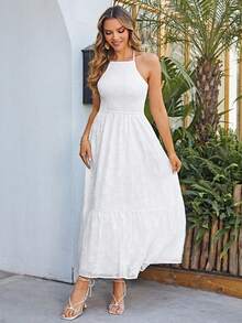 Simplee Solid Ruffle Hem Dress - White - View 6