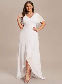 EVERPRETTY Đầm Plus Size Trọn gói Dây kéo màu trơn Thanh lịch - trắng - Xem 4