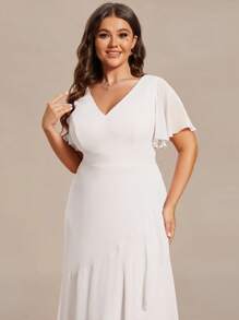 EVERPRETTY Đầm Plus Size Trọn gói Dây kéo màu trơn Thanh lịch - trắng - Xem 5