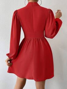 Chiquease 情人节女士心形图案扭结腰部中长连衣裙新年服装 - 紅色 - 查看 2