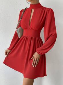 Chiquease 情人节女士心形图案扭结腰部中长连衣裙新年服装 - 紅色 - 查看 3