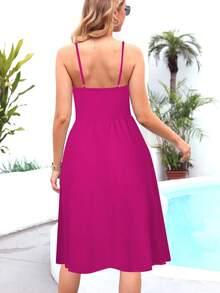Robe À Fines Brides À Bouton - Rose vif - Voir 2
