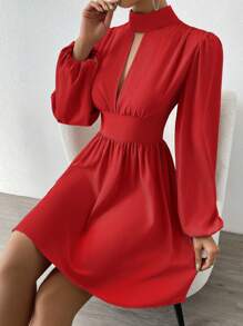 Chiquease 情人节女士心形图案扭结腰部中长连衣裙新年服装 - 紅色 - 查看 5