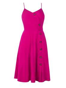 Robe À Fines Brides À Bouton - Rose vif - Voir 3