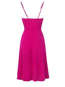 Robe À Fines Brides À Bouton - Rose vif - Voir 4