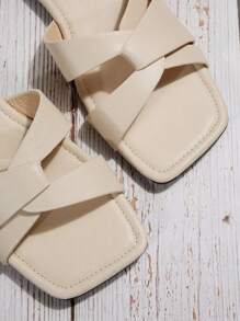 女士仙女款一脚蹬凉鞋，夏季新款，复古韩版时尚百搭沙滩平底拖鞋，适合约会、派对、聚会、度假、通勤/商务 - 米色 - 查看 6