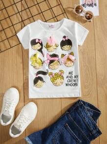 RueChic 小女童卡通女孩和標語圖案T恤